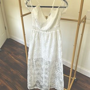 Ankle length white floral sheer dress